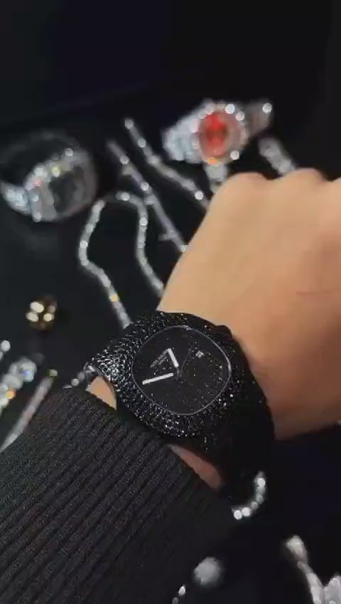 New Watch Collection Black Stone / Blacked Iced Out Stain-less Steel Chain Watch For Mens Fashion (black Without Box)