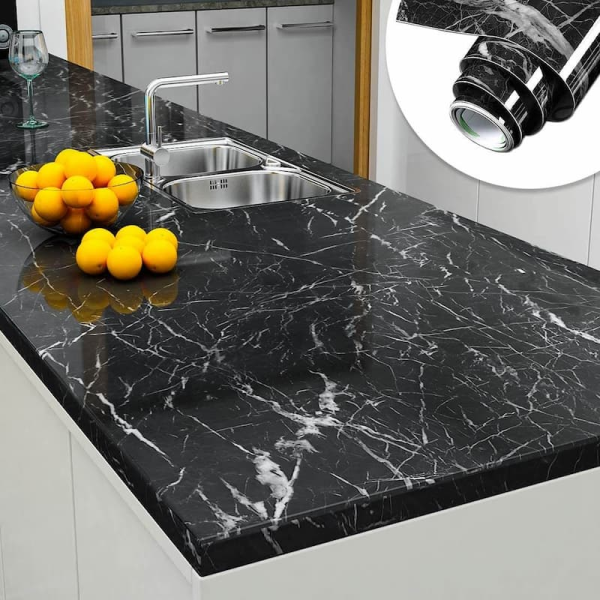 Self-adhesive Kitchen Marble Sheet- Waterproof Heat Resistant Sheet For Living Room, Bathroom, Kitchen Countertops, Wall – Anti Oil And Heat Resistant Wallpaper Black Sheet ( 60 X 200 Cm )
