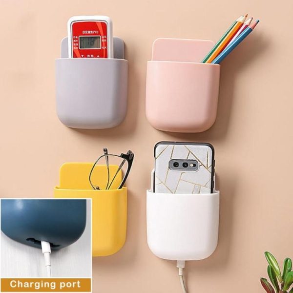 1 Pcs u Shape Wall Mounted Mobile And Remote Holder | wall Mounted Storage Case For Remote, Toothbrush, Mobile Phone Plug Holder | Multifunctional Storage Holder (random Color)